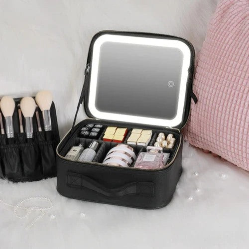 Maletín Organizador de Maquillaje con Espejo Led