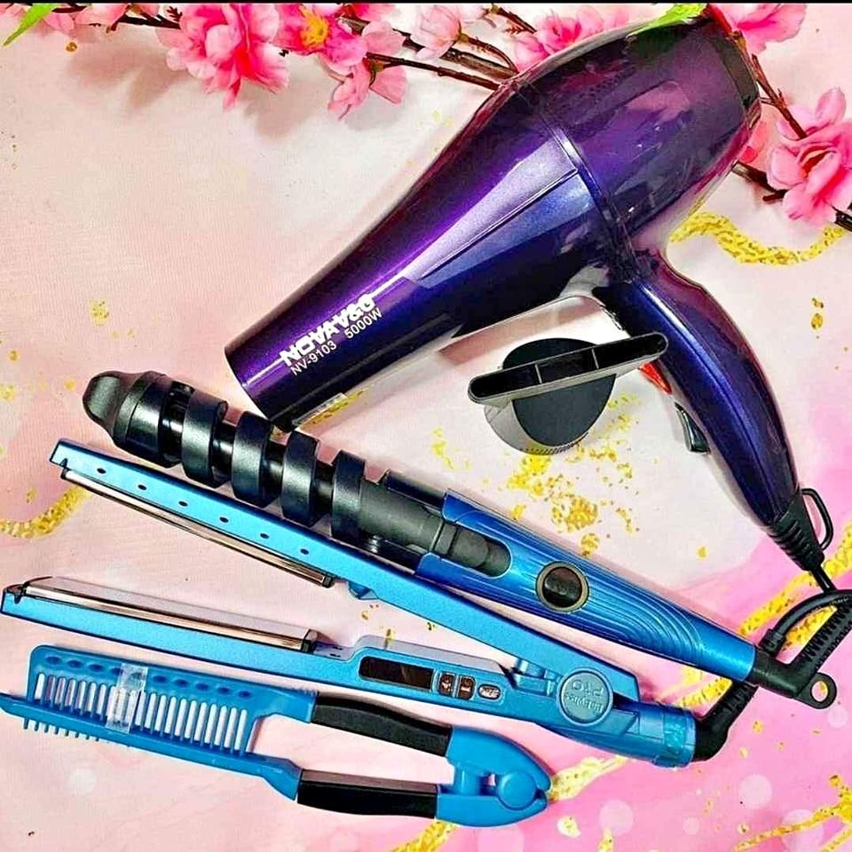 Combo Secador Nova + Plancha con Peine y Rizador Nano Titanium