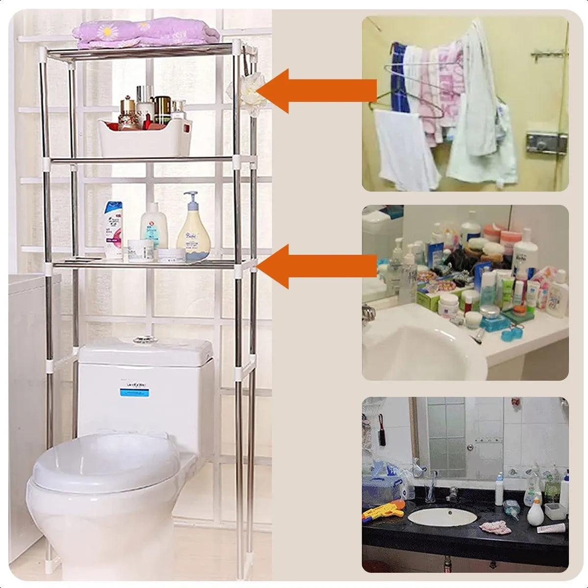 Rack organizador de baño con 3 estantes 🚽