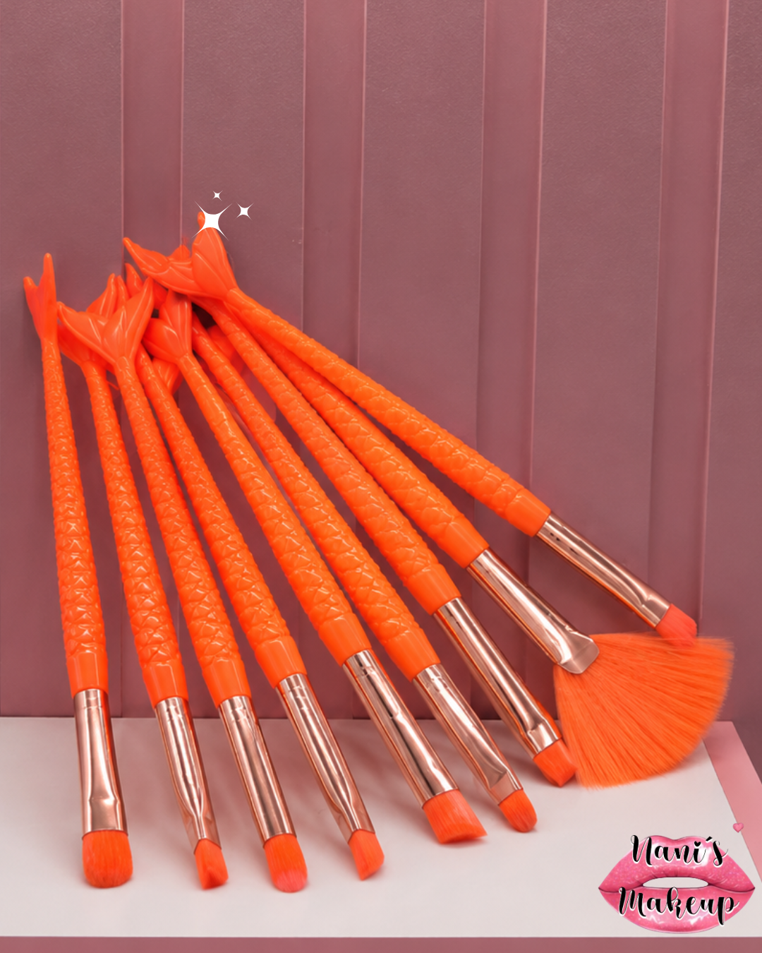 Set de brochas sirena x10 pz Naranja Neon