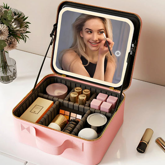 Maletín Organizador de Maquillaje con Espejo Led