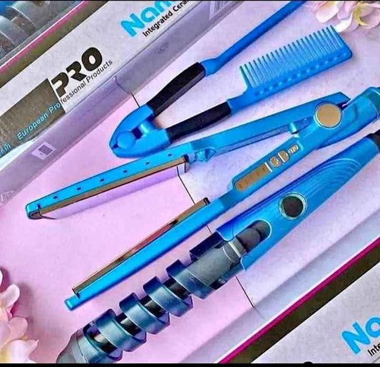 Combo Nano Titanium (Plancha, Rizador y Peine)