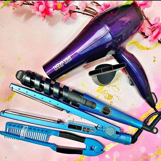 Combo Secador Nova + Plancha con Peine y Rizador Nano Titanium