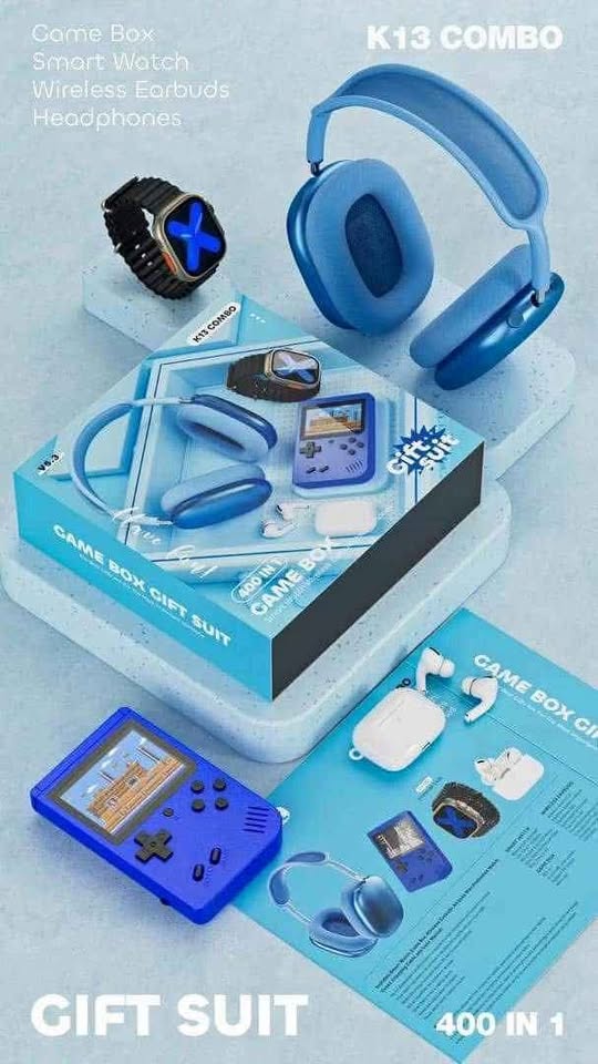 Combo K13 (SmartWatch, Air Pods Pro, Consola Game Boy Sup, Diadema Max)