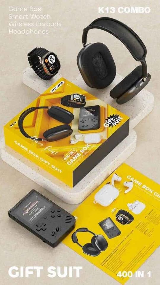 Combo K13 (SmartWatch, Air Pods Pro, Consola Game Boy Sup, Diadema Max)