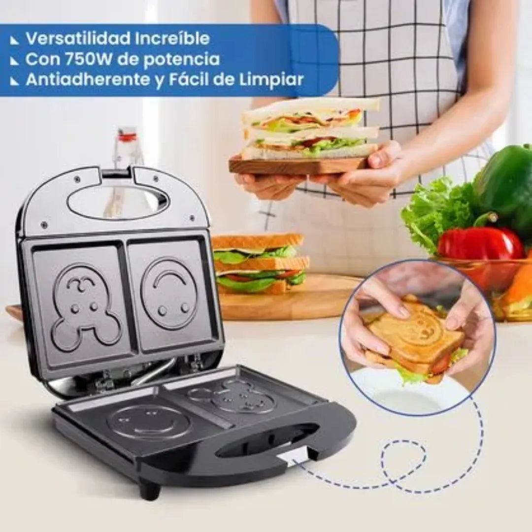 Sanduchera Eléctrica Carita Feliz Antiadherente Negro