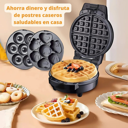 Waflera Sokany 3 en 1 – Hace Waffles, Donas y Pastelillos Antiadherente 600W