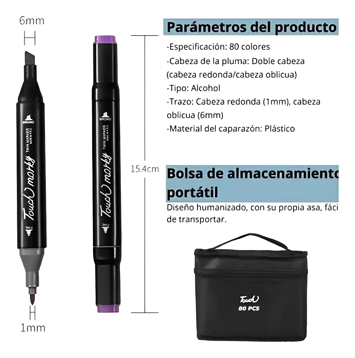 Kit de 80 Marcadores Doble Punta