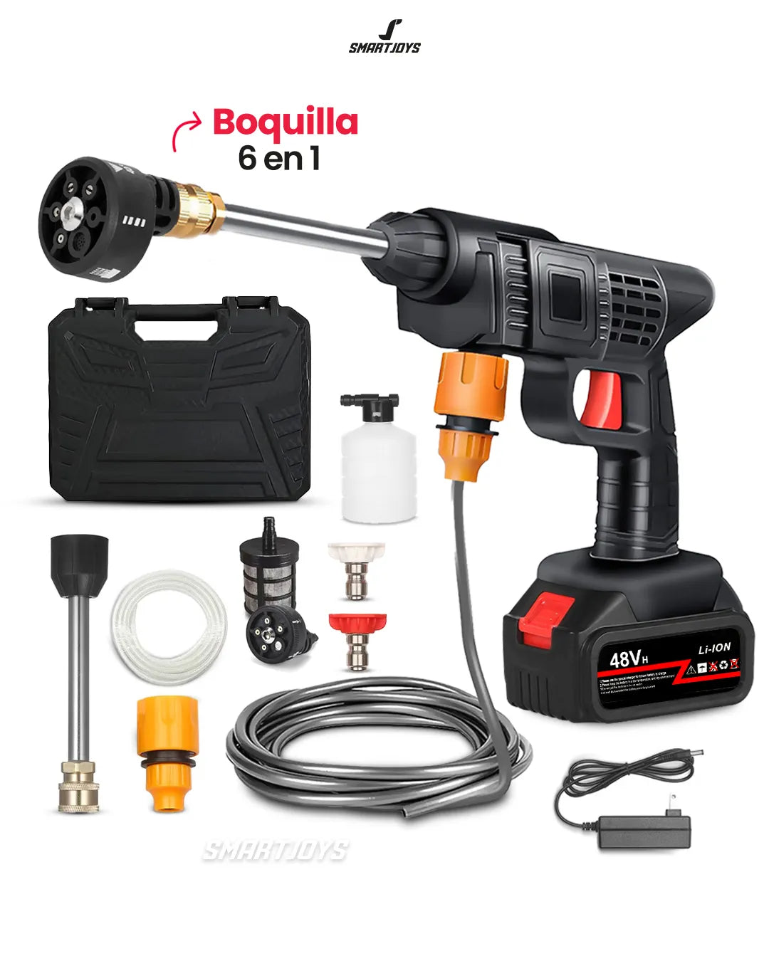 Hidrolavadora Inalámbrica 2 Baterías 48V + Boquilla 6 en 1