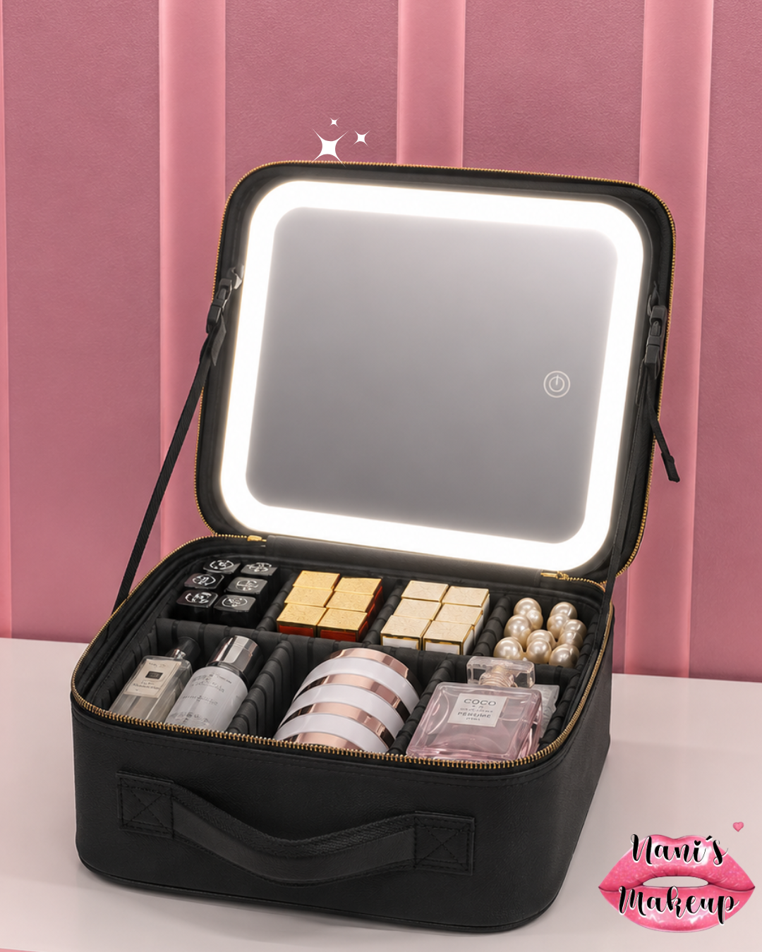 Maletín Organizador de Maquillaje con Espejo Led