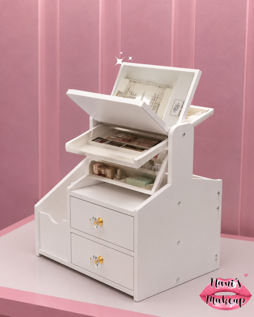 Organizador De Maquillaje Tocador Con Espejo cuadrado Joyero Armable