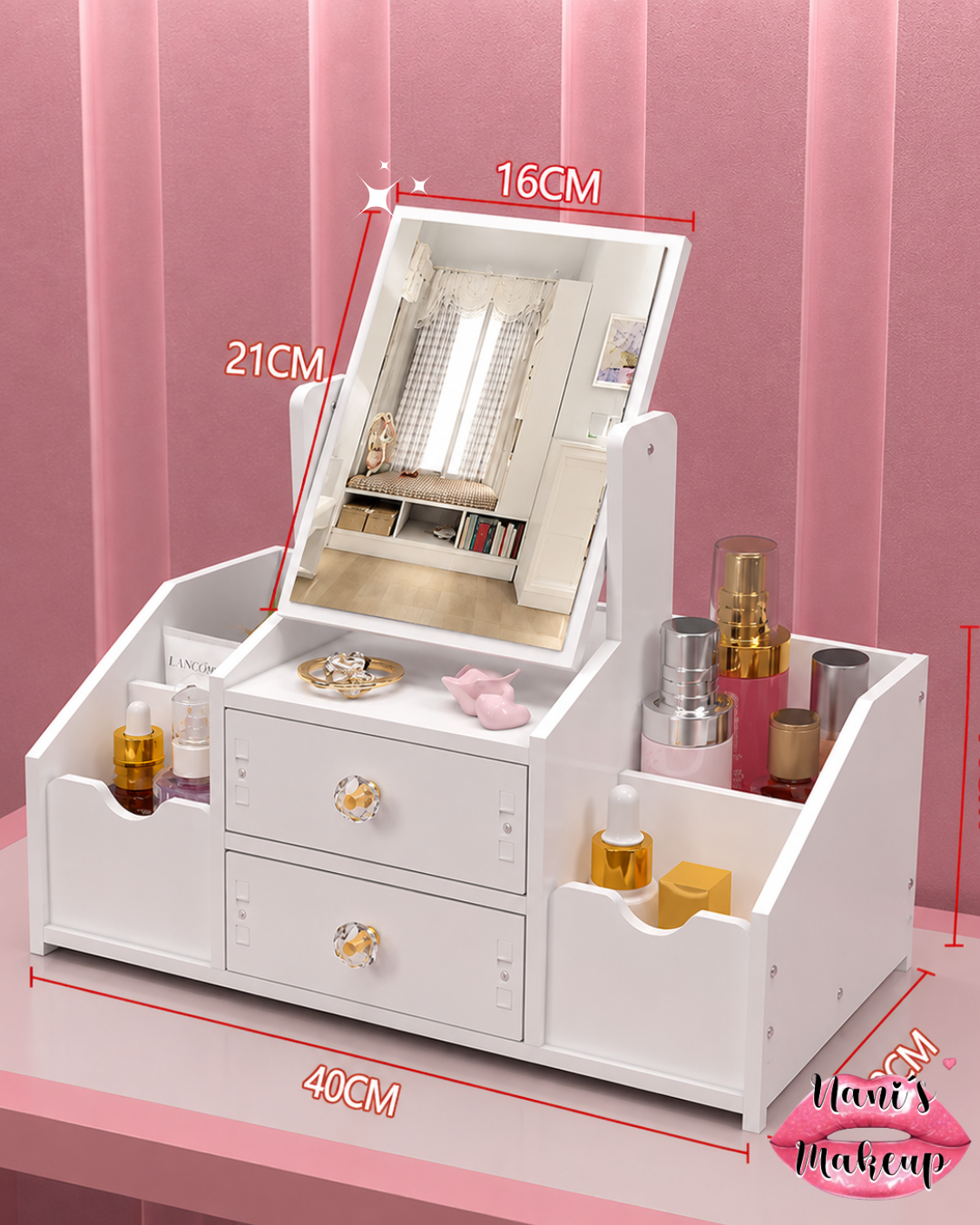 Organizador De Maquillaje Tocador Con Espejo cuadrado Joyero Armable