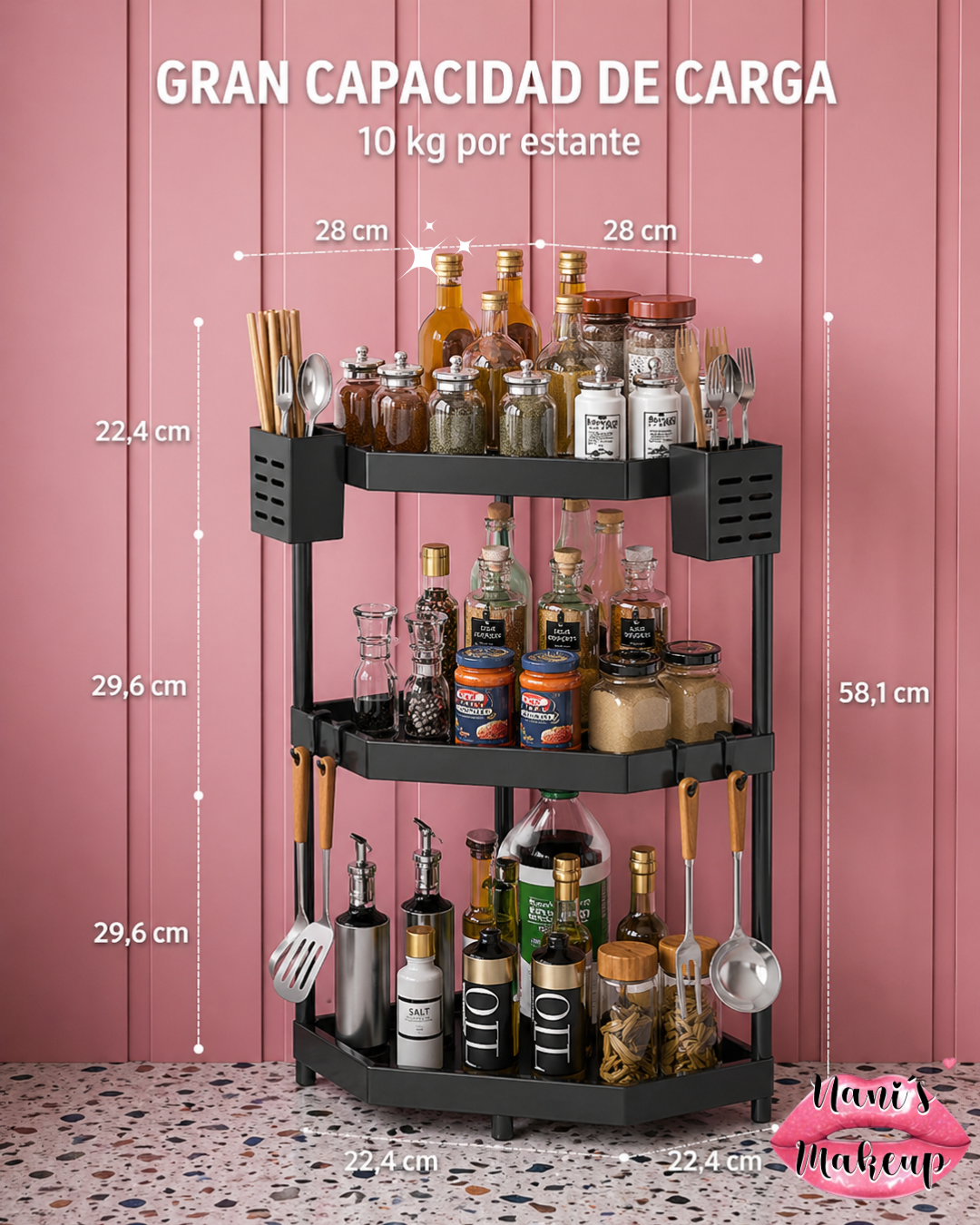 Estante Esquinero de 3 Niveles – Organizador de Condimentos