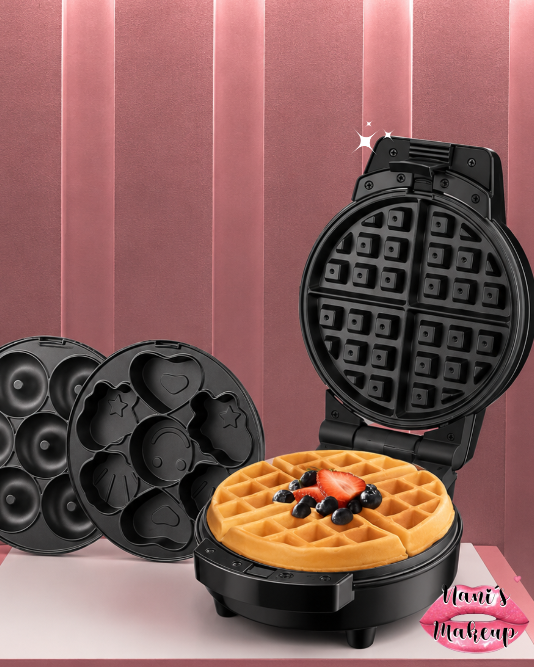 Waflera Sokany 3 en 1 – Hace Waffles, Donas y Pastelillos Antiadherente 600W