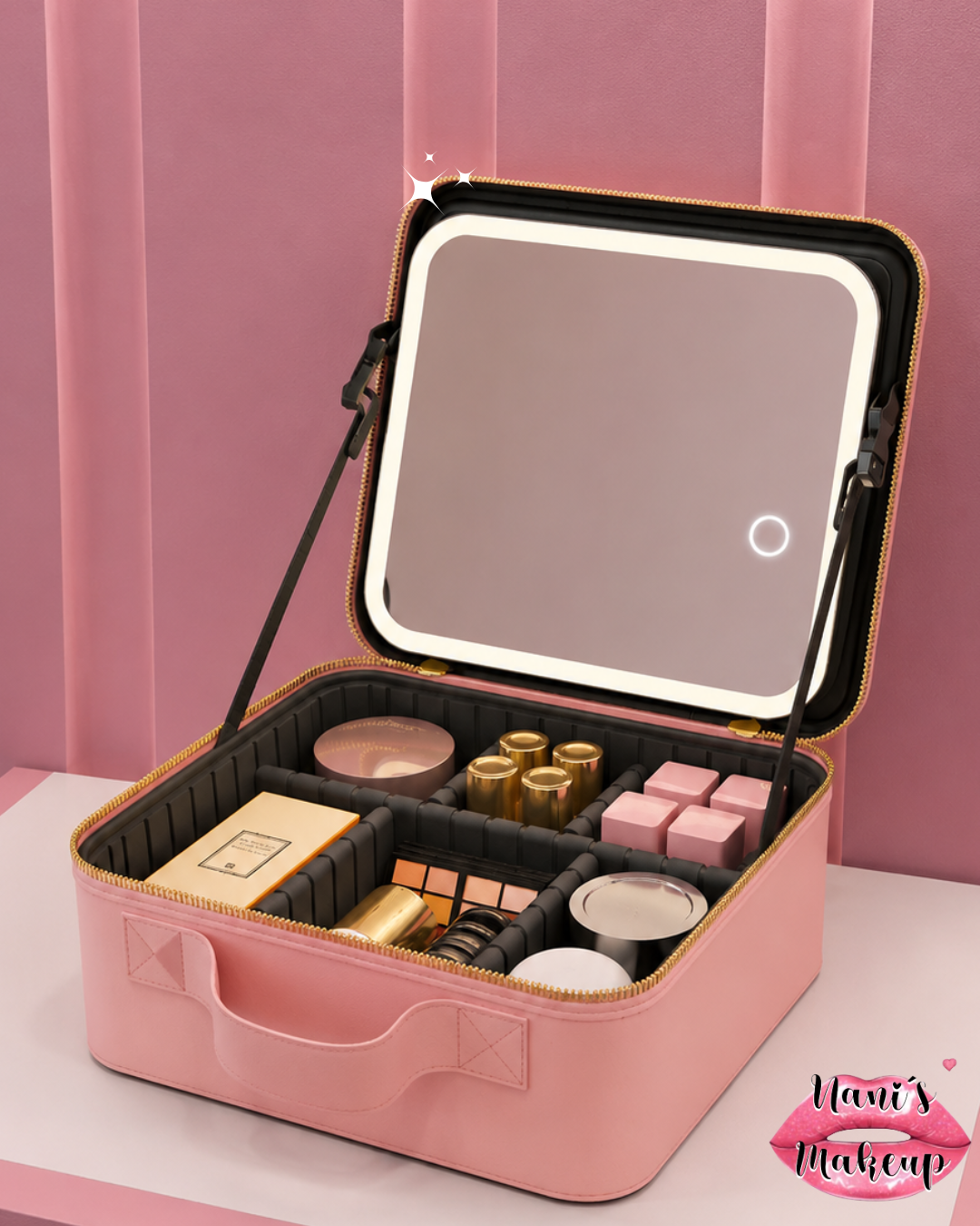 Maletín Organizador de Maquillaje con Espejo Led