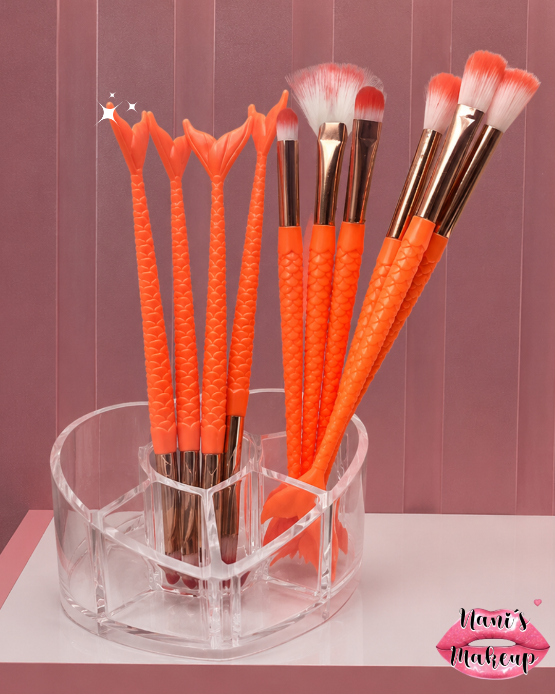 Set de brochas sirena x10 pz Naranja Neon