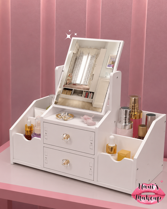 Organizador De Maquillaje Tocador Con Espejo cuadrado Joyero Armable