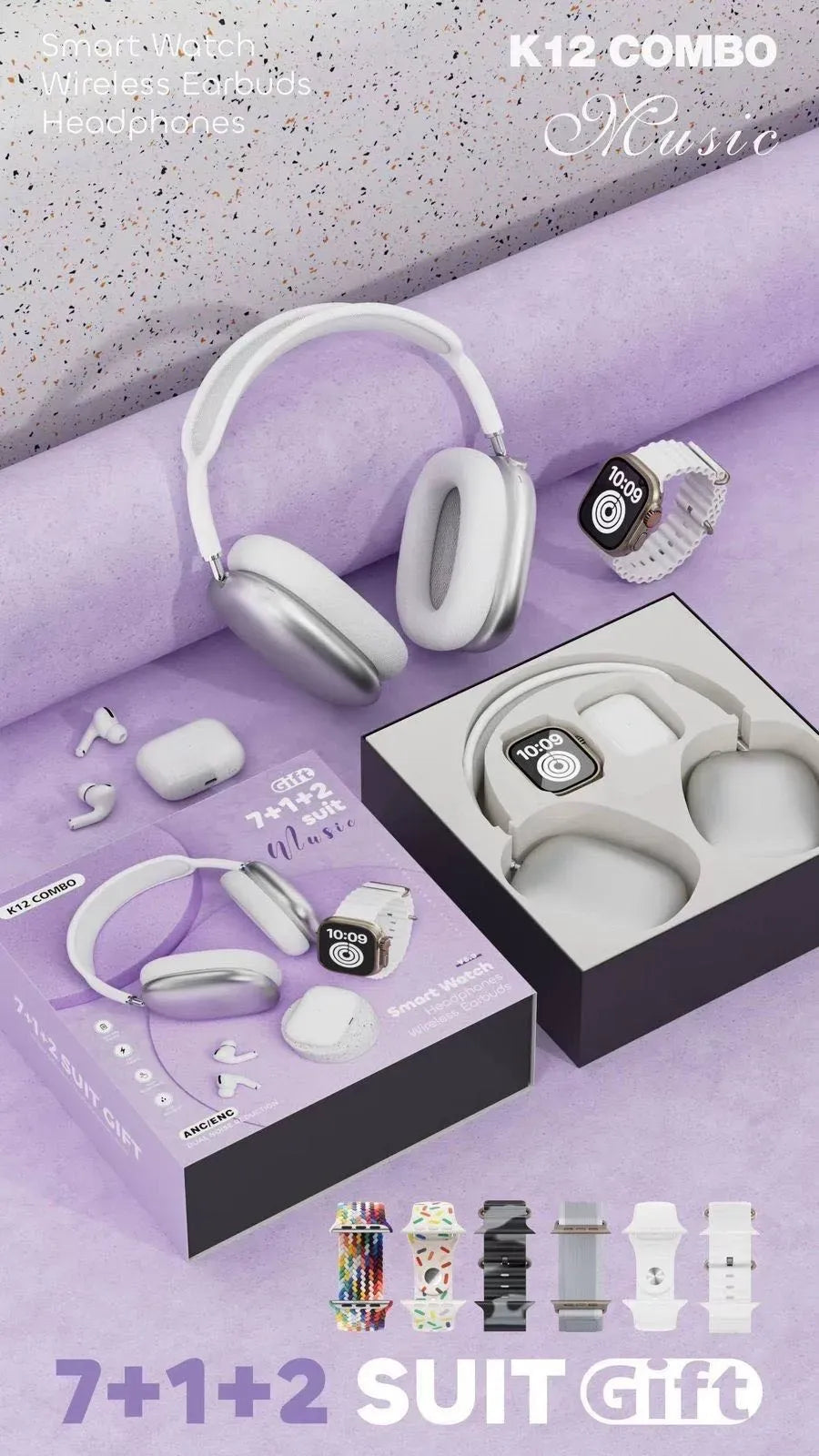 Combo K12 (Smartwatch + Diadema +Earbuds + 7 correas)